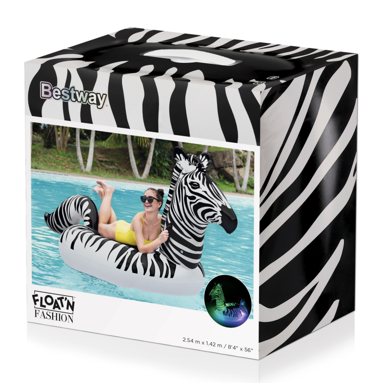 Bestway Schwimmtier Zebra mit LED-Licht 254 x 142 cm Animal de Natation Zèbre avec lumière, 41406, 0