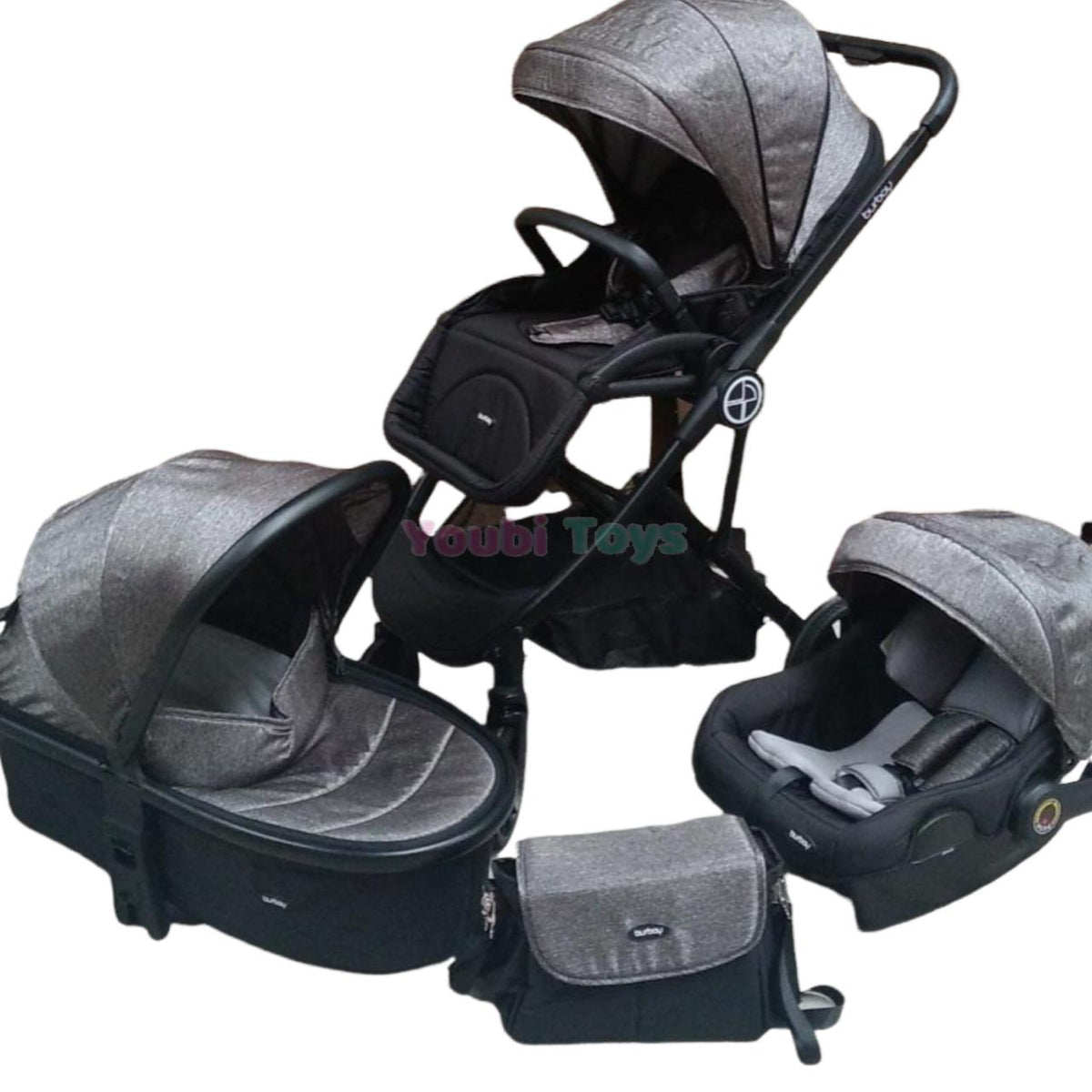 BURBAY-poussette de bébé 4 en 1 |de lux poussette avec siège d'auto ,landou et sac / GRIS