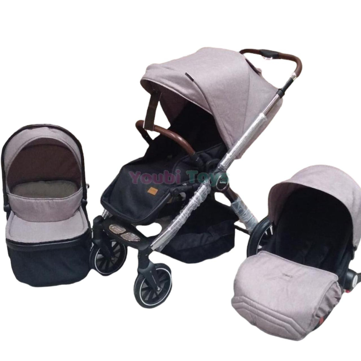 BURBAY-poussette de bébé 3 en 1 |de lux poussette avec siège d'auto ,landou et sac / KHAKI