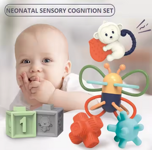Jouets éducatifs colorés en caoutchouc souple, balles en caoutchouc, blocs souples pour bébé