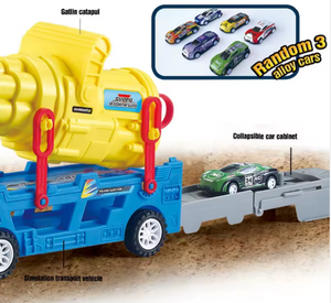 Camion qui tire des fusées avec des petites voitures
