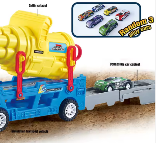 Camion qui tire des fusées avec des petites voitures