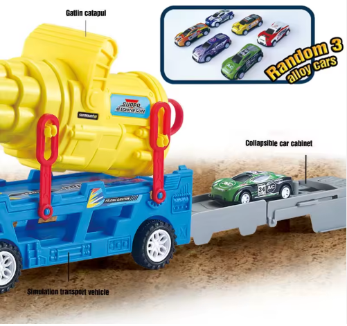 Camion qui tire des fusées avec des petites voitures