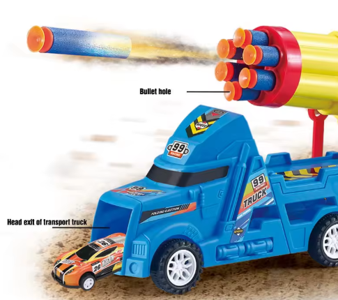 Camion qui tire des fusées avec des petites voitures