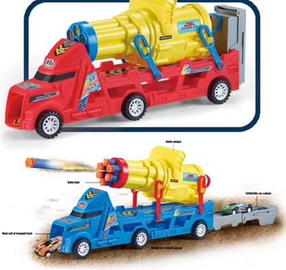 Camion qui tire des fusées avec des petites voitures