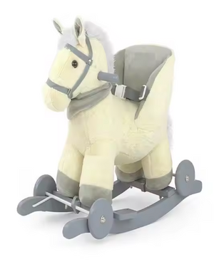 Cheval à bascule en peluche pour bébé, avec musique de berceuse et roulettes