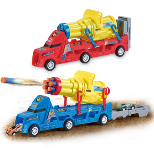 Camion qui tire des fusées avec des petites voitures