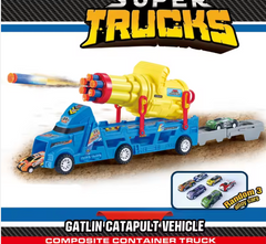 Camion qui tire des fusées avec des petites voitures