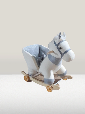 Cheval à bascule en peluche pour bébé, avec musique de berceuse et roulettes