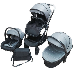 BURBAY-poussette de bébé 4 en 1 |de lux  poussette avec siège d'auto ,landou et sac / GRIS