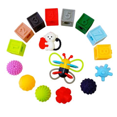 Jouets éducatifs colorés en caoutchouc souple, balles en caoutchouc, blocs souples pour bébé