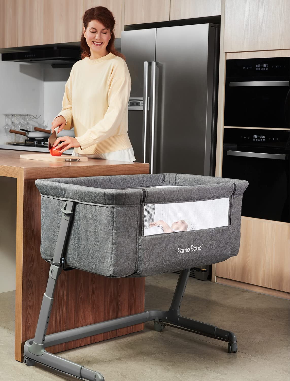 Berceau Bébé Chevet Haibinsuo - Hauteur Réglable, Roues Avec Frein, Moustiquaire - Lit Portable Basculant