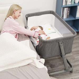 cododo Pamo Babe Berceau de chevet unisexe pour bébé avec roues et cadre flottant (gris)