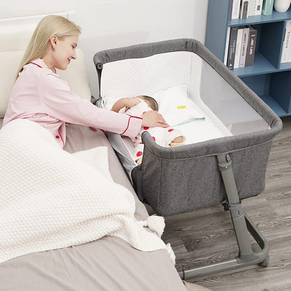 cododo Pamo Babe Berceau de chevet unisexe pour bébé avec roues et cadre flottant (gris)